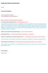 personal grievance sample letter